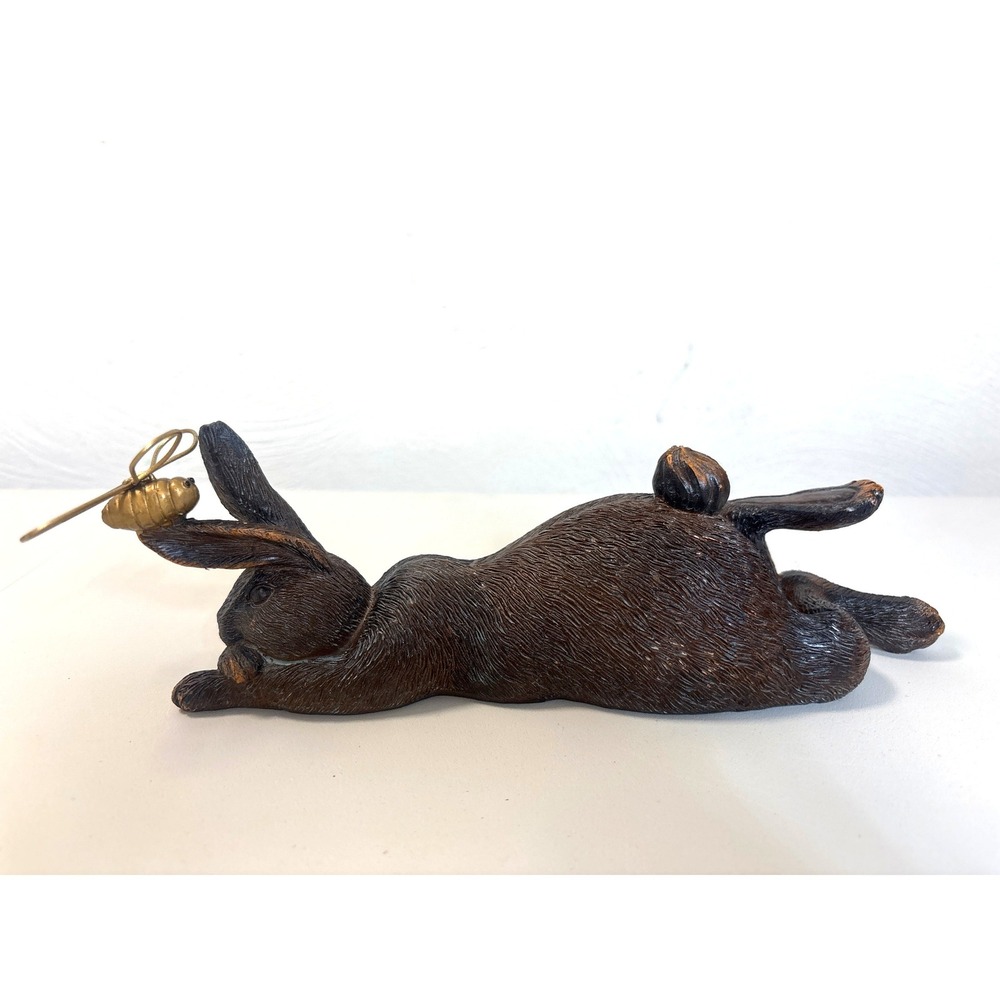 Ganz 2020 Resin Rabbit Figurine with Gold Wire Butterfly Bronze Tone MD10255